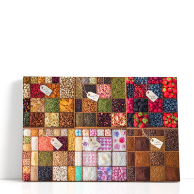 Collage of Food Ingredients in Wooden Boxes - Canvas Print Wall Art