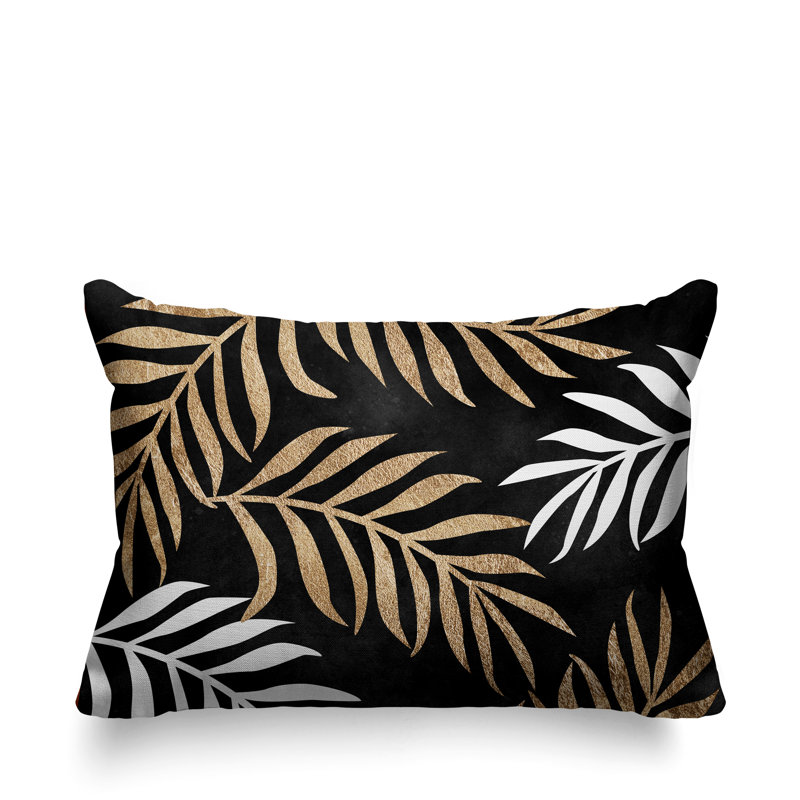 Coussin lombaire intérieur / extérieur Bobo Fern, Noir / or / blanc