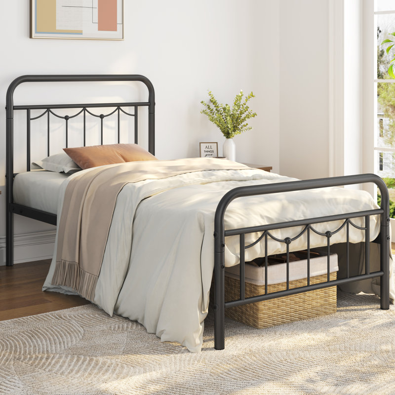 Metal Platform Bed Frame with Ample Under-Bed Storage, Twin, Black