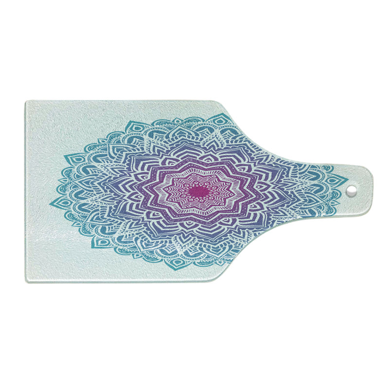 Planche à découper en verre trempé à motif floral Ambesonne Mandala blanc rose et bleu