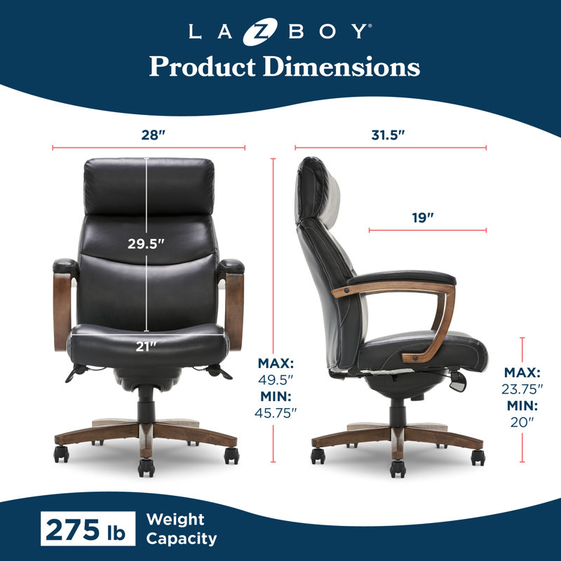 ErgoExecutive High-Back Swivel Chair with Wood Accents in Black Leather