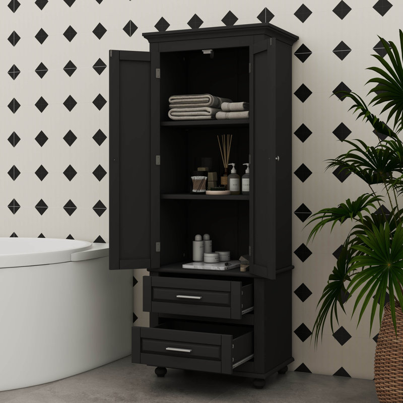 Armoire de rangement haute avec deux tiroirs pratiques, Noir