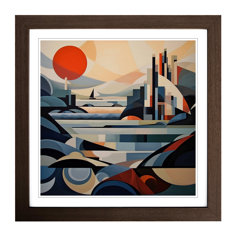 Seascape Constructivism No.3 - Single Picture Frame Print on Wood, Walnut