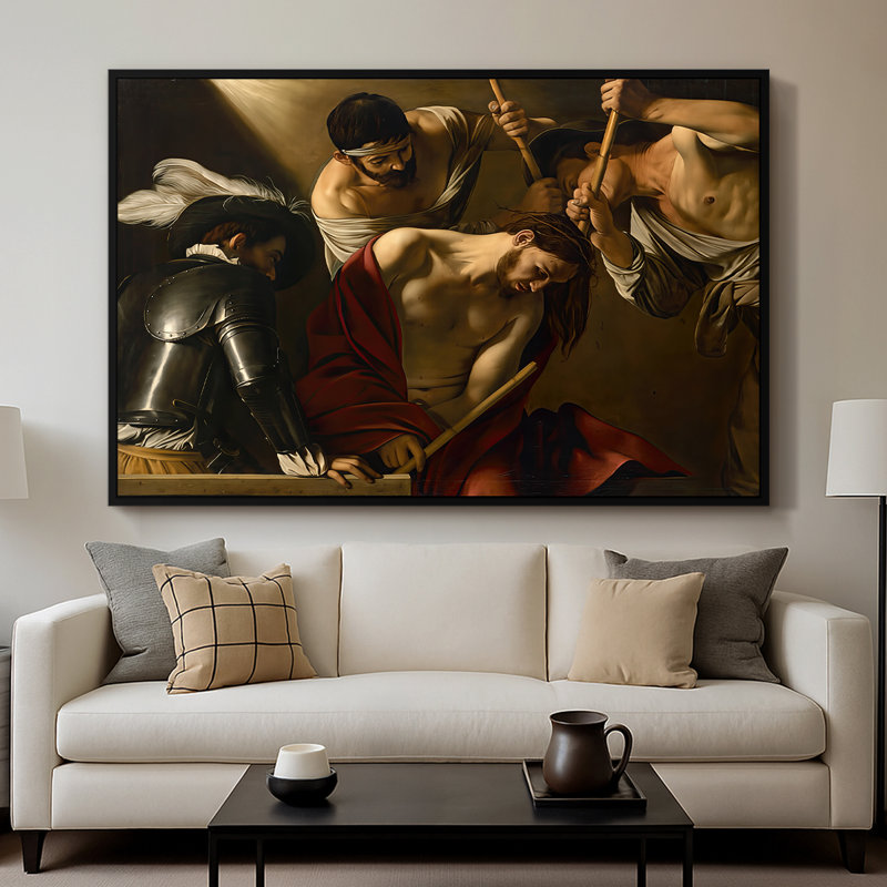 Le couronnement d'épines (version de Vienne), v. 1602-1604 - Caravage - Toile tendue avec châssis Caravage, 26 x 40, Noir