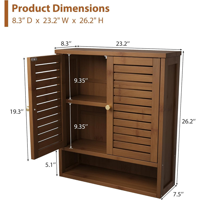 Armoire de salle de bain en bambou murale, Brun