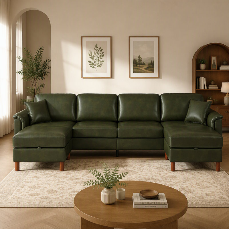Canapé modulaire rembourré avec deux repose-pieds de rangement amovibles