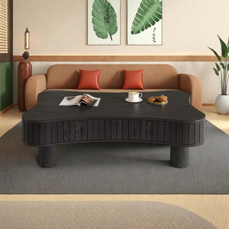 Table basse relevable avec système hydraulique, rangement caché, Noir