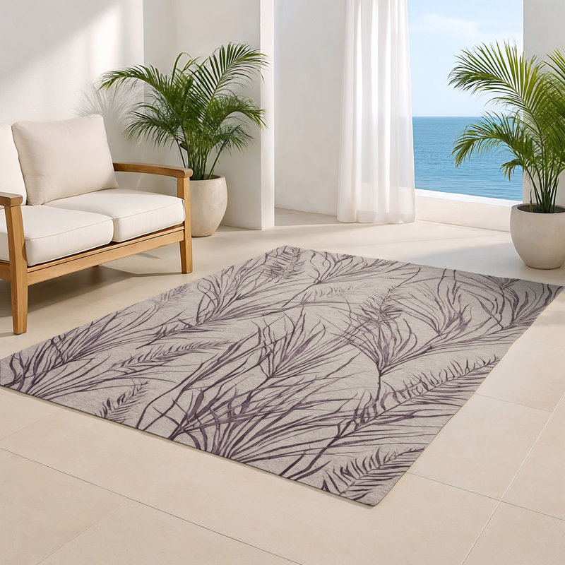Tapis d'intérieur et d'extérieur gris Botanical, Rectangulaire 8 pi x 10 pi