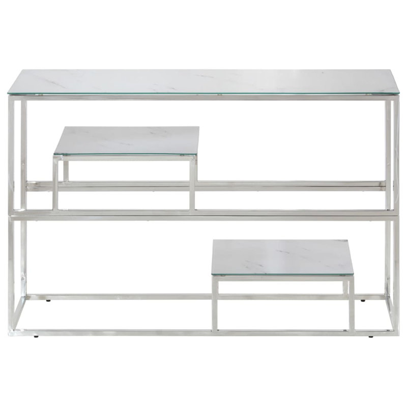 Geise 110cm Glass Top Console Table, White, Silver