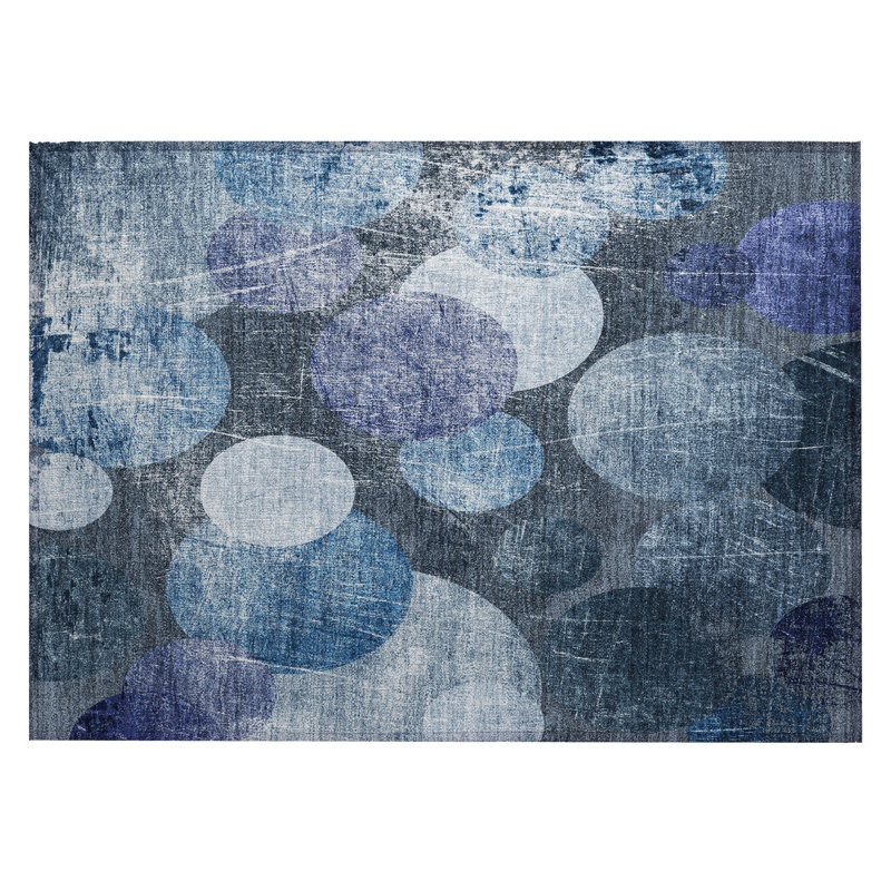 2' X 3' Gray and Blue Abstract Washable Non Skid Indoor Outdoor Area Rug