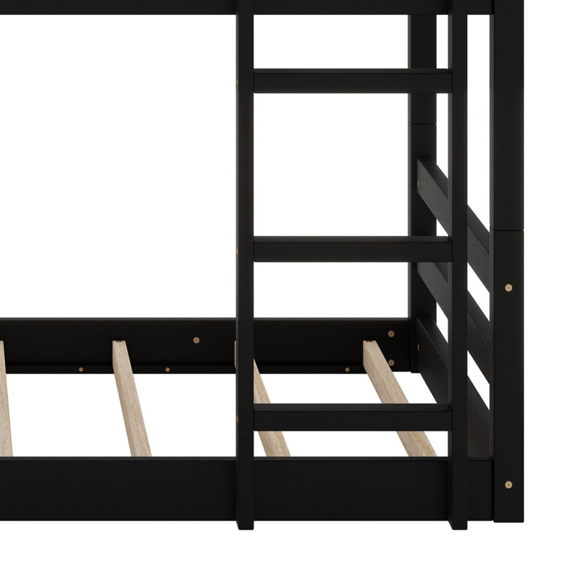 Detachable 3-Tier Bunk Bed Featuring Dual Staircases And Safety Guardrails, Black