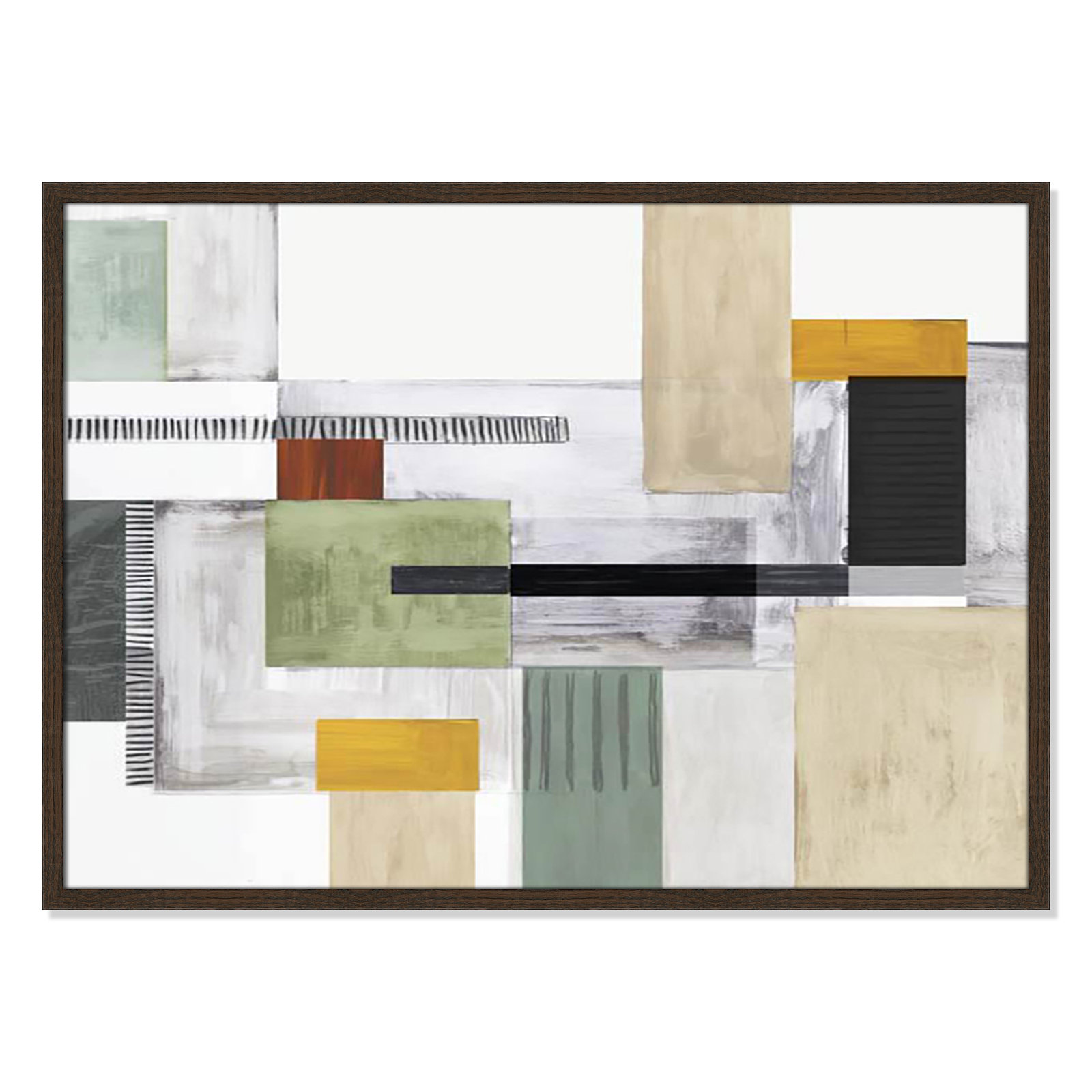 Playful Blocks Print by Tom Reeves, No Mat, Walnut Slim Picture Framed, 25.5" H x 35.5" W x 0.75" D