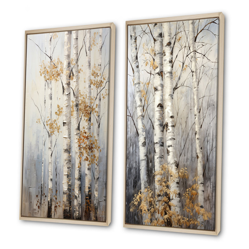 «Silver Tree Birchs Breath», ensemble de 2 reproductions d'art sur toile, Cadre flottant brun, H 40 po x l 41 po
