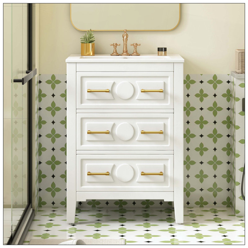 Tiroirs de meuble-lavabo en céramique sur pied, Blanc