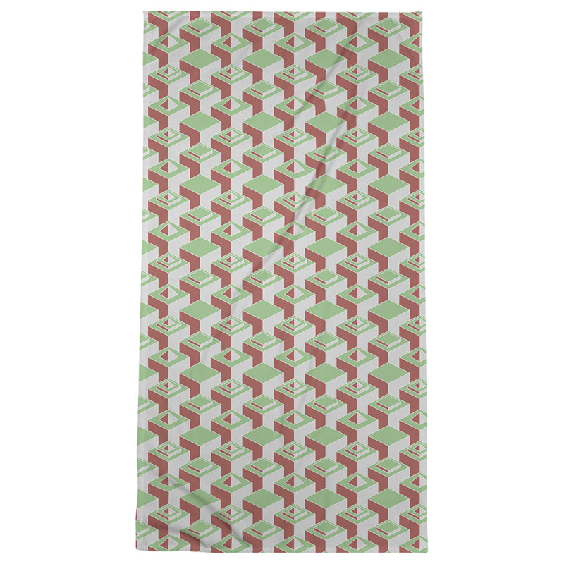 Serviette de bain à motif de gratte-ciels classiques, Brun/vert clair