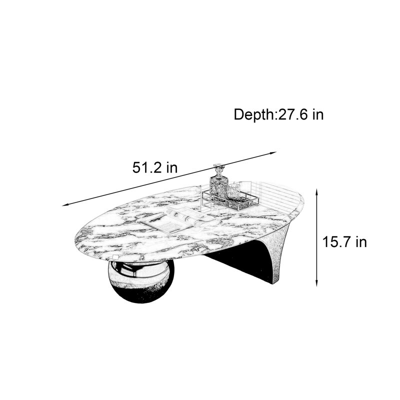 Table basse Modern Luxury, Black / Gold, 15.7" H x 51.2" W x 27.6" D
