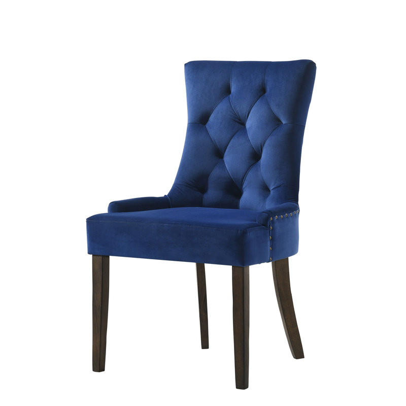 Chaise d'appoint de 2 personnes en velours bleu - siège confortable, dossier gracieux, décoration chic en têtes de clou, structure recouverte de tissu, garniture sophistiquée et élégante, fabrication