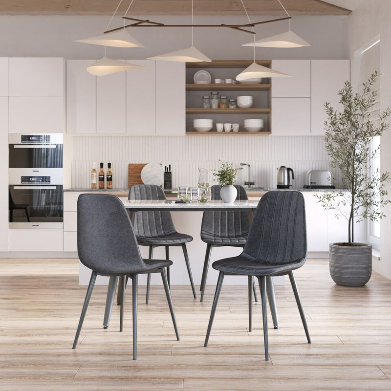 Carlo Anti Stain Velvet Dining Chairs Padded Seat Metal Legs Kitchen Office, Dark Grey, 4