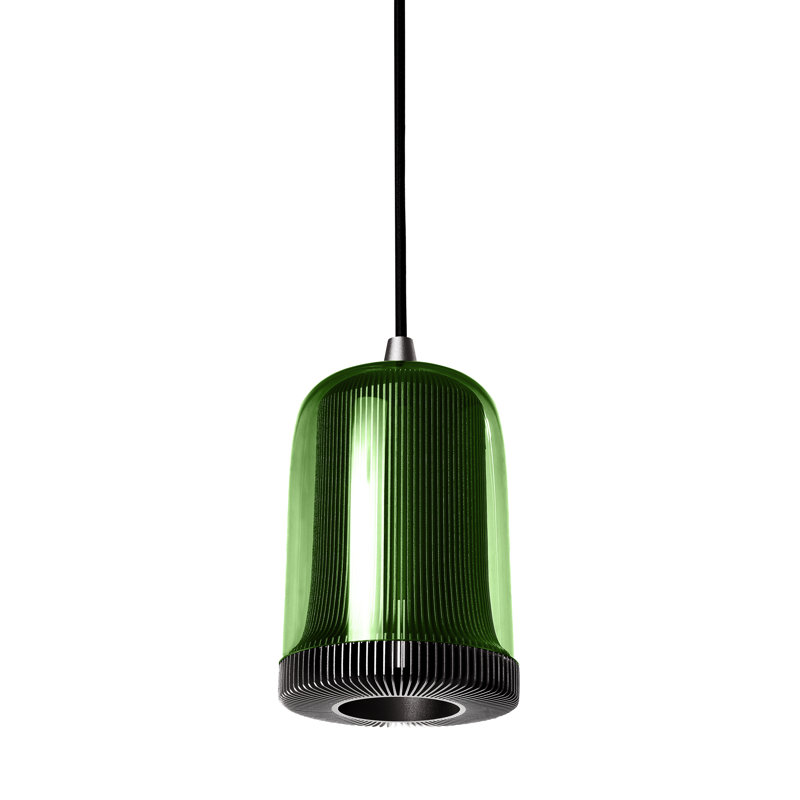 Dub 1 - Light Powder Coated/Anodised Single Pendant, Green Glass/Gray, 7" H x 4.3" W x 4.3" D