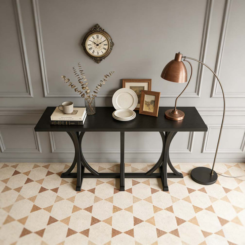 Console en chêne avec placage en bois, Noir