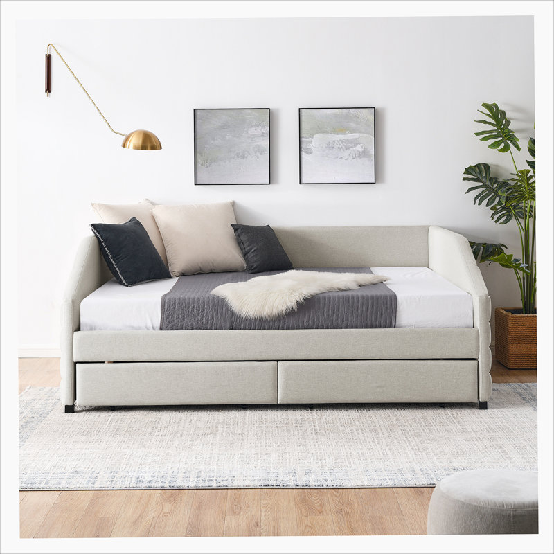 Marchese Linen Upholstered Daybed, Twin, Beige