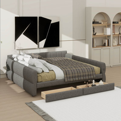 King-Scale Padded Platform Bed With USB Interface And Dual Drawers