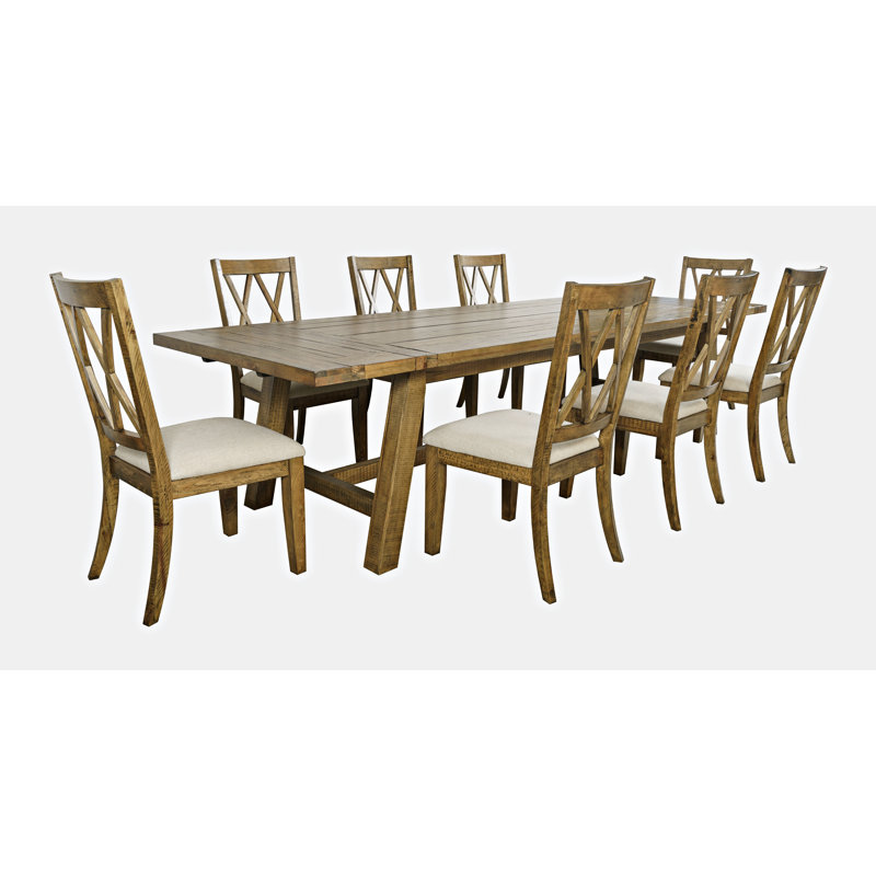 Ensemble de salle à manger extensible en bois de pin massif Fahrettin, Doré, 7 pièces : table, 6 chaises