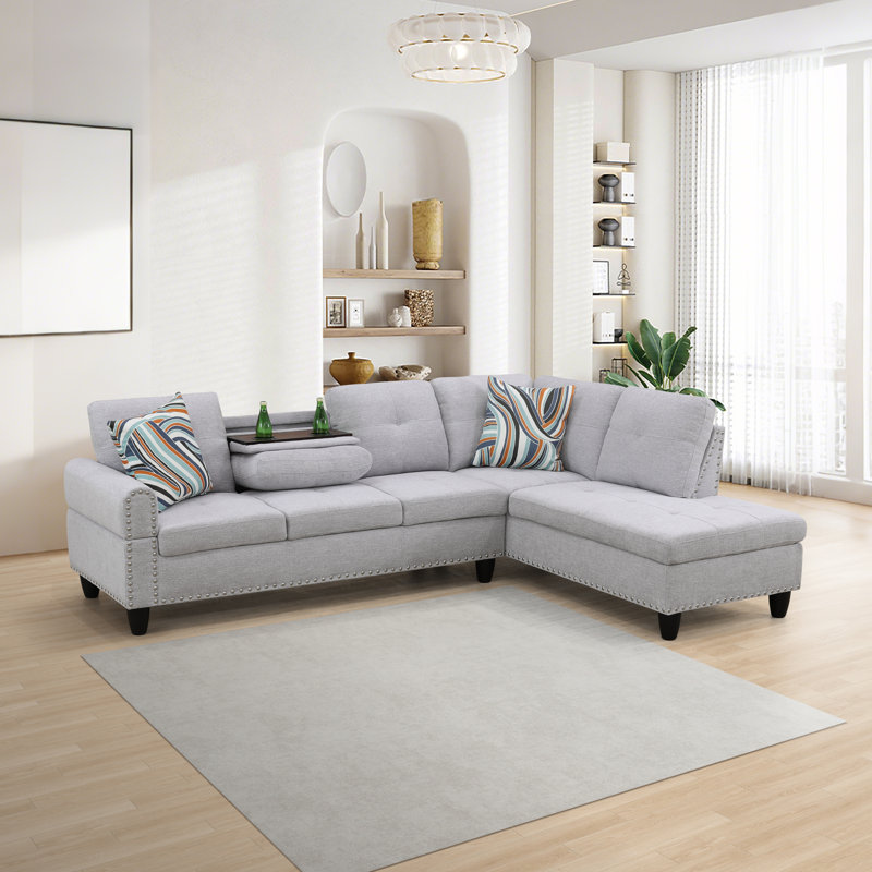 Canapé modulaire en L de 97,5 po de largeur Budapest, Orienté à droite, Mélange de lin noir