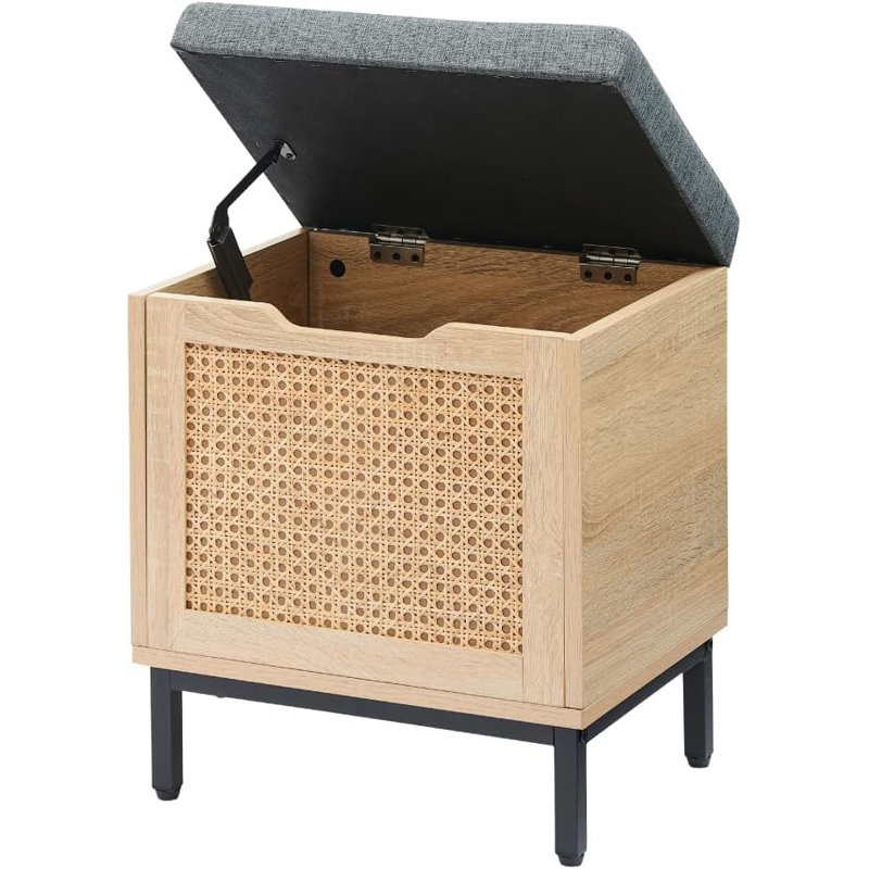 Storage Chest With Foam Pad Seating Cushion, Natural Rattan 16In Storage Bench Organizer