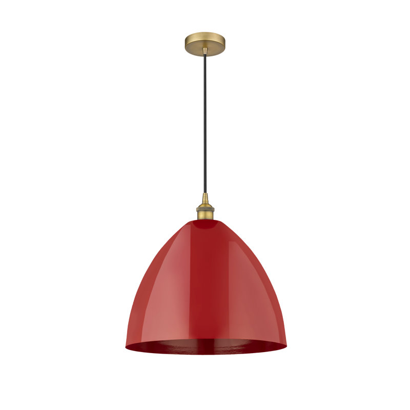 1 - Light Single Drop Pendant Pendant, Red, Brushed Brass, 18.75" H x 16" W x 16" D