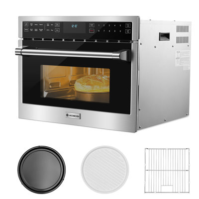 Four à micro-ondes à convection intégré 24 po, 1,6 pi cu, 1000 W, friture à l'air, cuisson par capteur, 10 modes de cuisson, acier inoxydable, porte rabattable