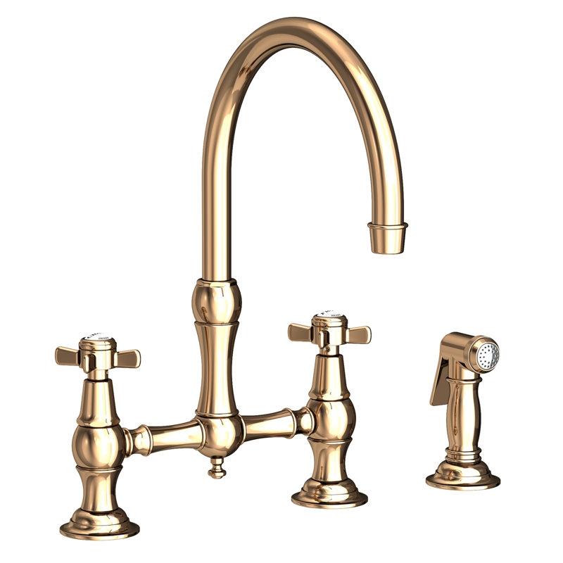 Fairfield Kitchen Bridge Faucet with Side Spray, French Gold