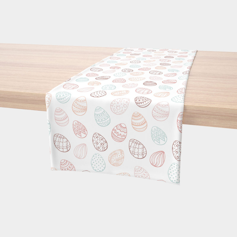 Cuji Table Runner, 100% Cotton, 16X108", Watercolor Decorative Easter Eggs, 90" L x 16" W