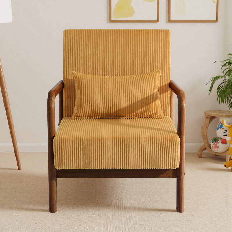 Fauteuil d'appoint Jyrin Mid Century, Velours côtelé orange, Bois brun foncé