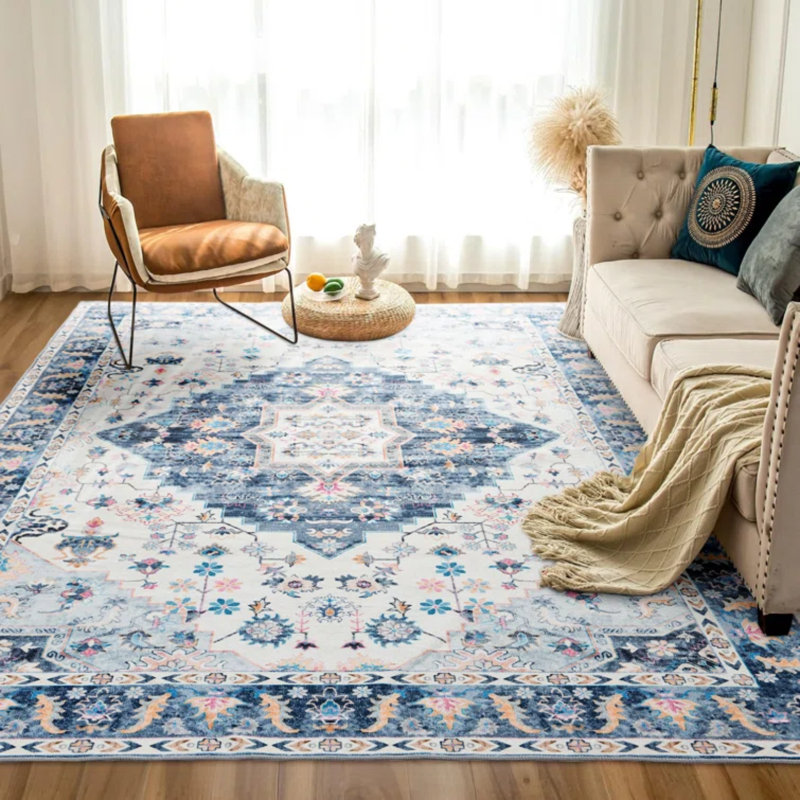 Carnegia Floral Area Rug, Rectangle 122 x 183 cm, Blue 