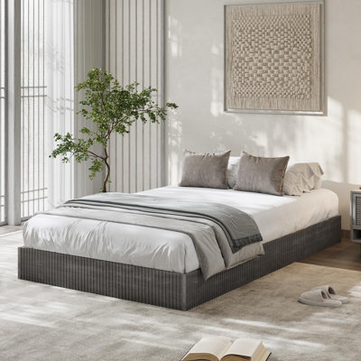 76 x 40.6 x 7.7 in. 54.6 lbs. Engineered Wood Twin Low Profile Platform Bed Frame with Wave Grooved Panel Design No Box Spring Needed for Bedroom Guest Room Washed Black