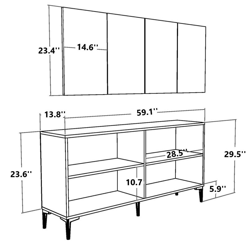 Console à 4 portes avec découpes arquées, Argent / anthracite
