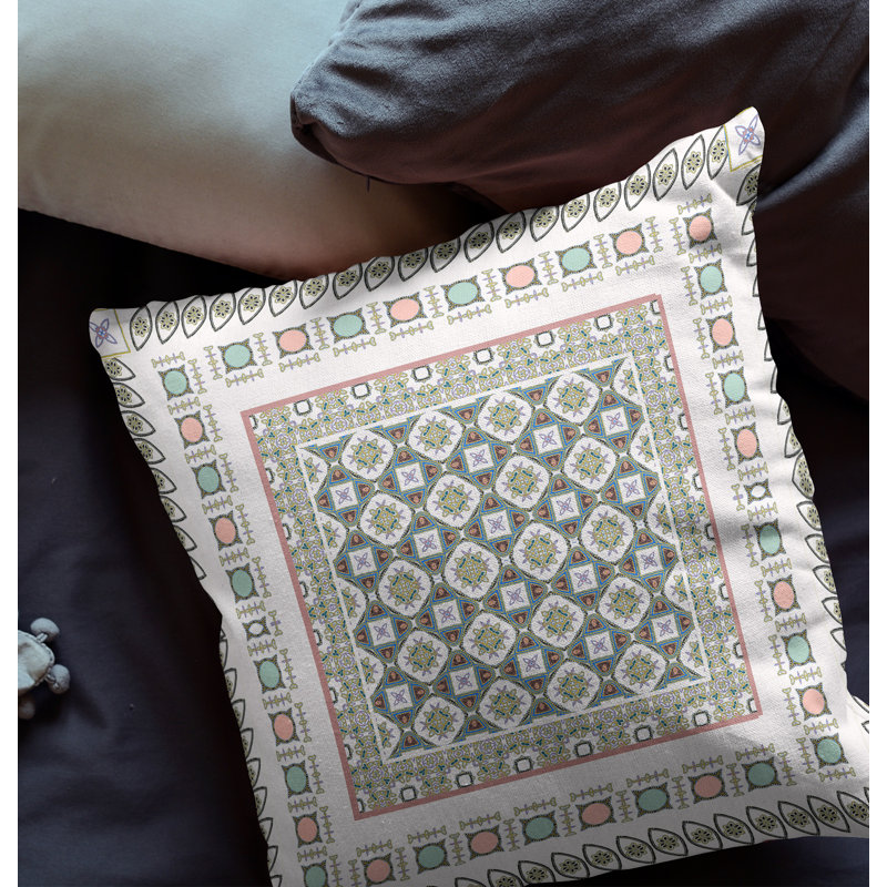  Housse de coussin carré et insert, Fermeture éclair, H 18 po x l 18 po, Blanc / Bleu