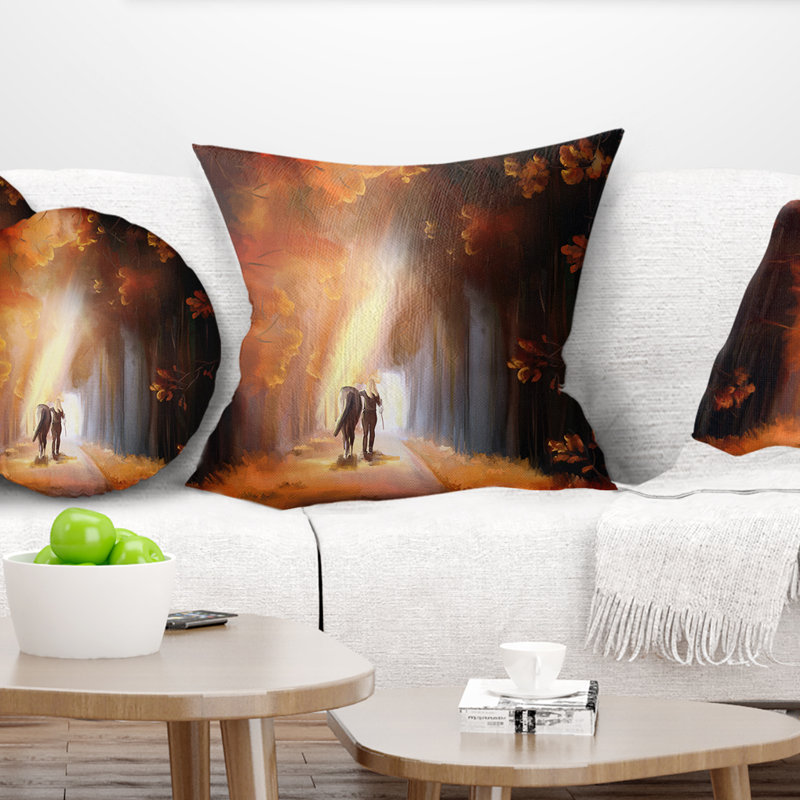 Coussin paysage qui marche dans le parc, 16 po x 1 po, Coussin décoratif