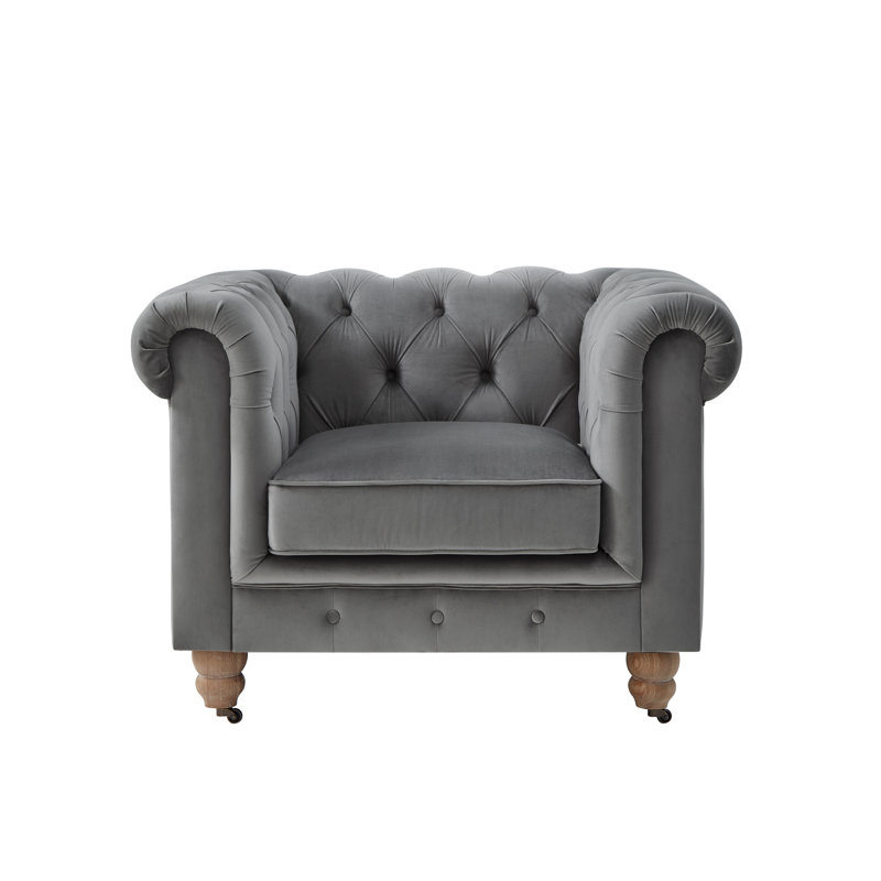 Fauteuil club Chesterfield Shabby Elegance Elina, Velours gris foncé