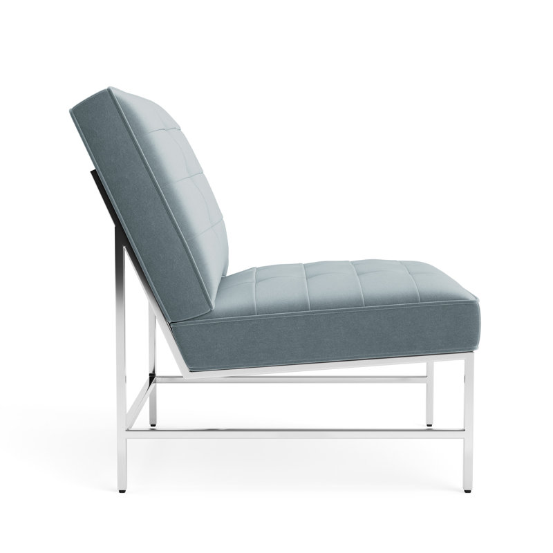 Major Chair, Performance Velvet - Harbor, Polished Stainless Steel