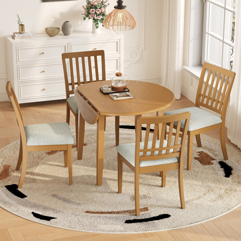 Ensemble de table de salle à manger 5 pièces avec 4 chaises rembourrées, Marron clair