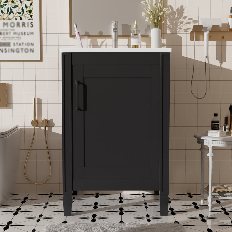 Meuble-lavabo simple 20 po avec comptoir en céramique, Noir
