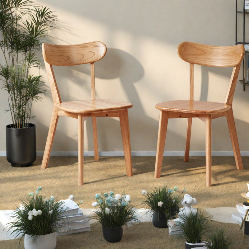 Chaises de salle à manger ergonomiques, ensemble de 2 chaises en chêne massif, style moderne pour la cuisine, Bois naturel