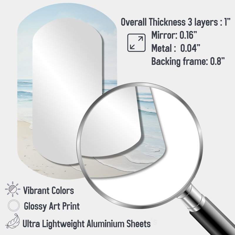 Suwannee Beach Photo Tranquil Waters I - Beach Asymmetrical Decorative Wall Mirror, Blue Unique Shape Mirror, Printed Metal Art