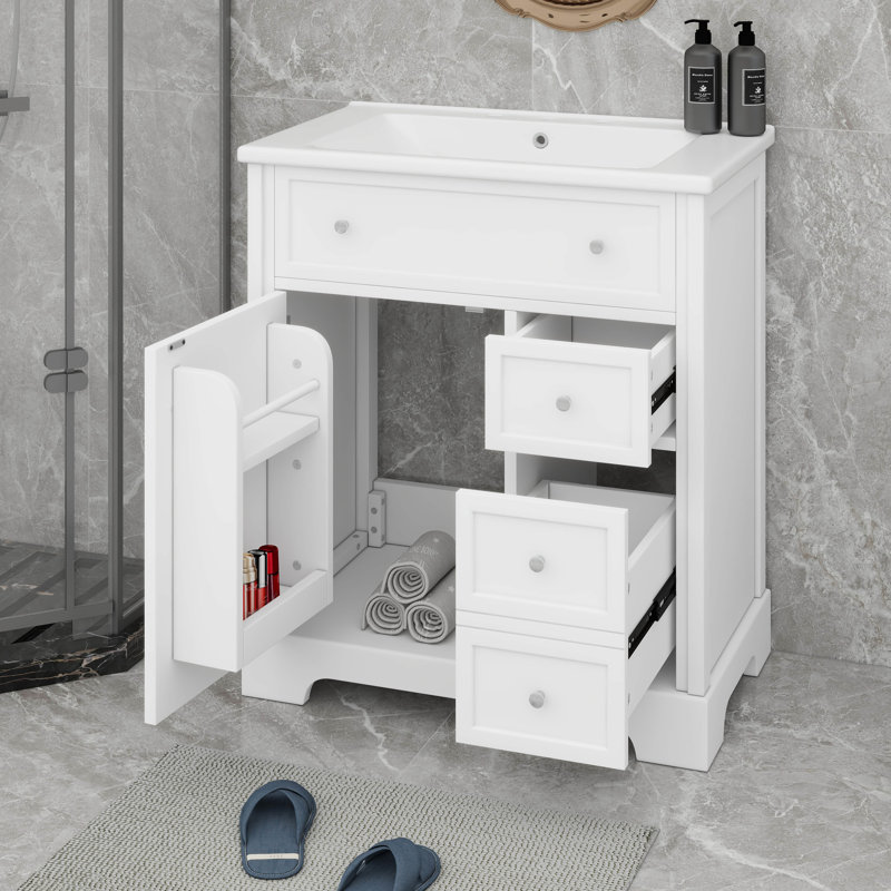 Meuble-lavabo moderne 30 po avec comptoir, porte et 2 tiroirs, armoire de rangement moderne