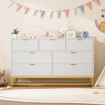 Dresser for Bedroom, 53.5" Wide Dresser Organizer, 7 Drawer with Golden Metal Handle and Legs, Modern Chest of Drawers for Closet, Hallway, Living Roo