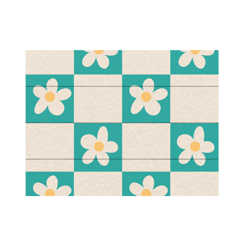Rachel Hallquist Daisy Checks Aqua Wood Slat Art, H 18 po x l 22 po