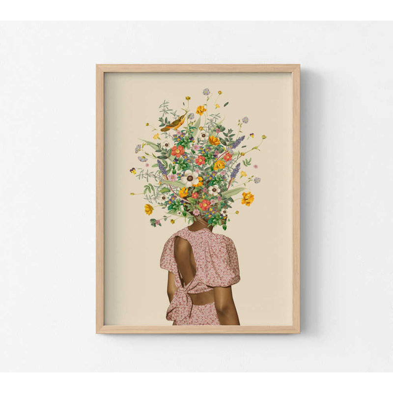 «Floral Head Woman Print»: aquarelle - multiples couleurs de cadre, 24" H x 32" W, Framed Print without Mat, Tan