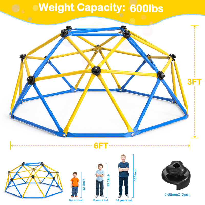 72" W Metal Climbing Dome for Kids Ages 3-10, Heavy Duty Outdoor Jungle Gym Playset, Supports 600lbs, Rust-Resistant Backyard Dome Climber